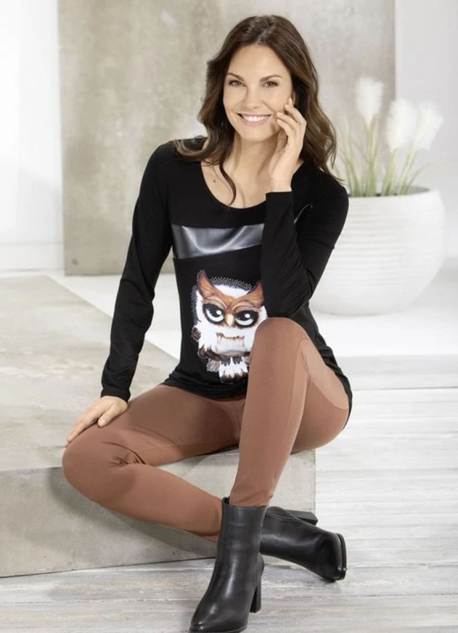 Damenmode BADER | Shirt Mit Schwarzem Nappaleder-Imitat-Einsatz In 2 Farben