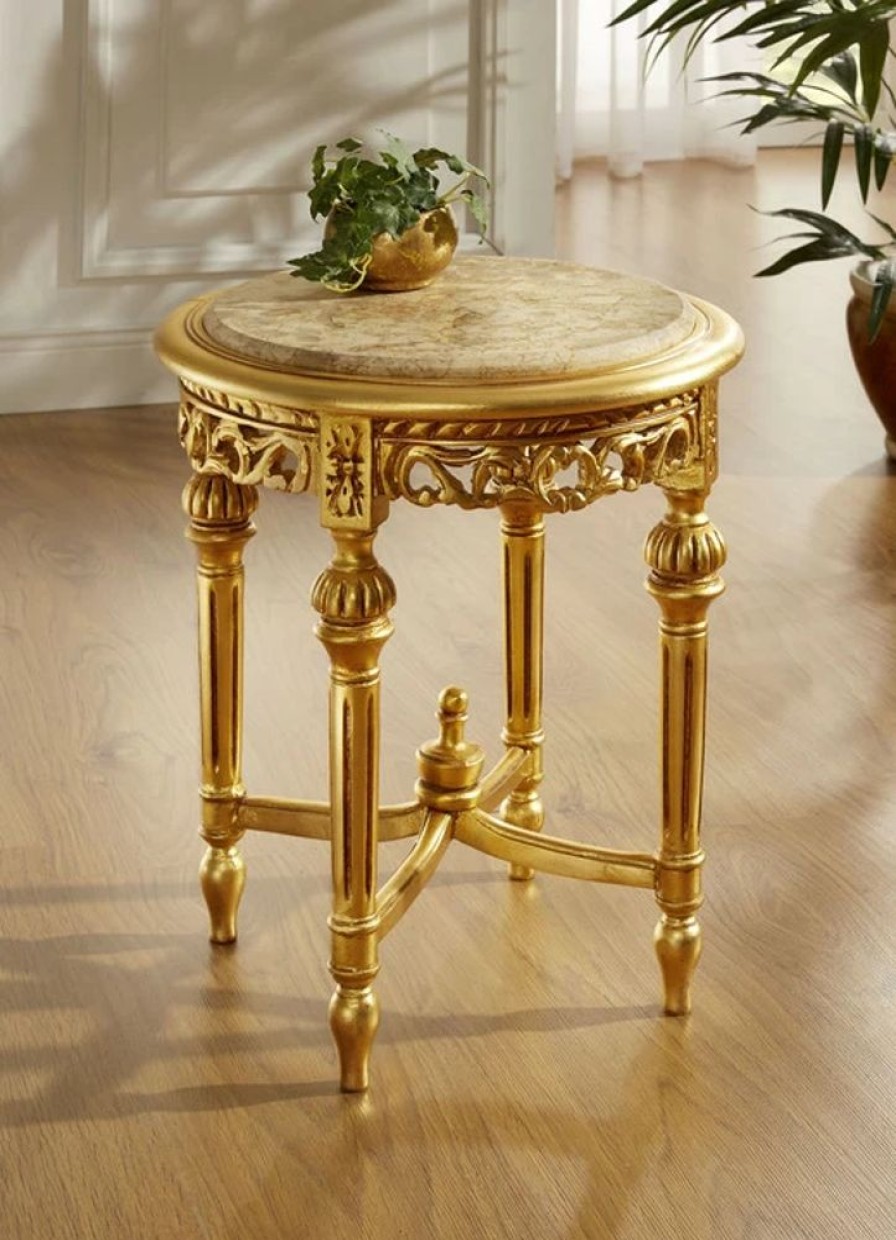 Wohnen BADER | Beistelltisch Mit Marmor-Konglomeratplatte Und Blattgold-Auflage