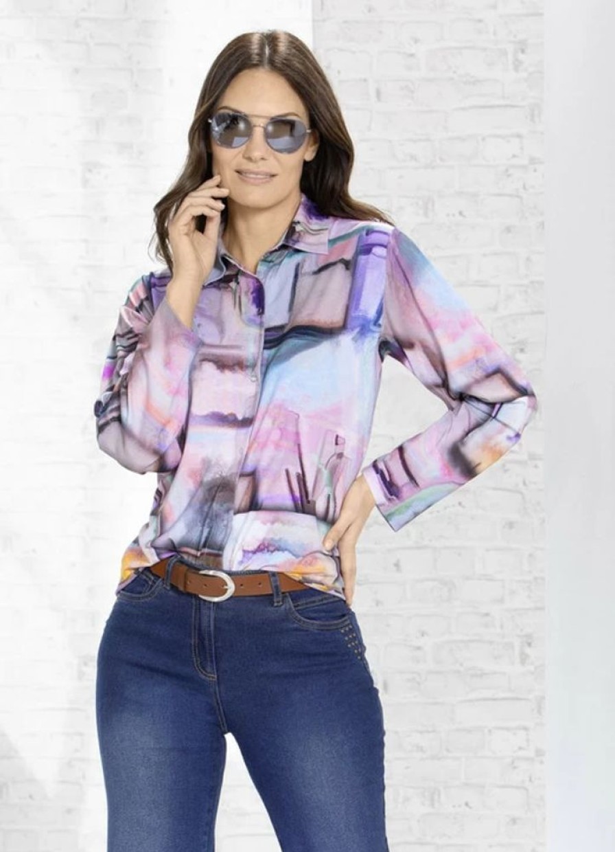 Damenmode BADER | Shirtbluse Mit Durchgehender Druckknopfleiste